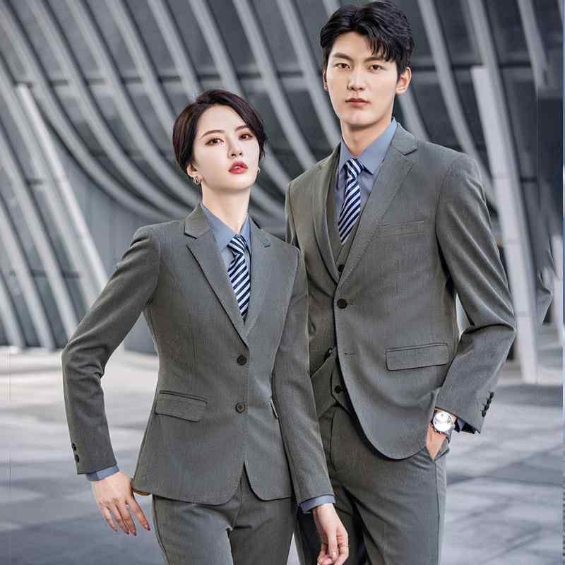 メンズスーツ 3点セット 修身型 韓国風 ビジネス 職業 結婚式 礼服 黒 深灰 通勤用 立領 シングルブレスト ボタン 綿混紡 粘繊 軽ビジネス 春 薄手 スリムシルエット|イーマイショップ
