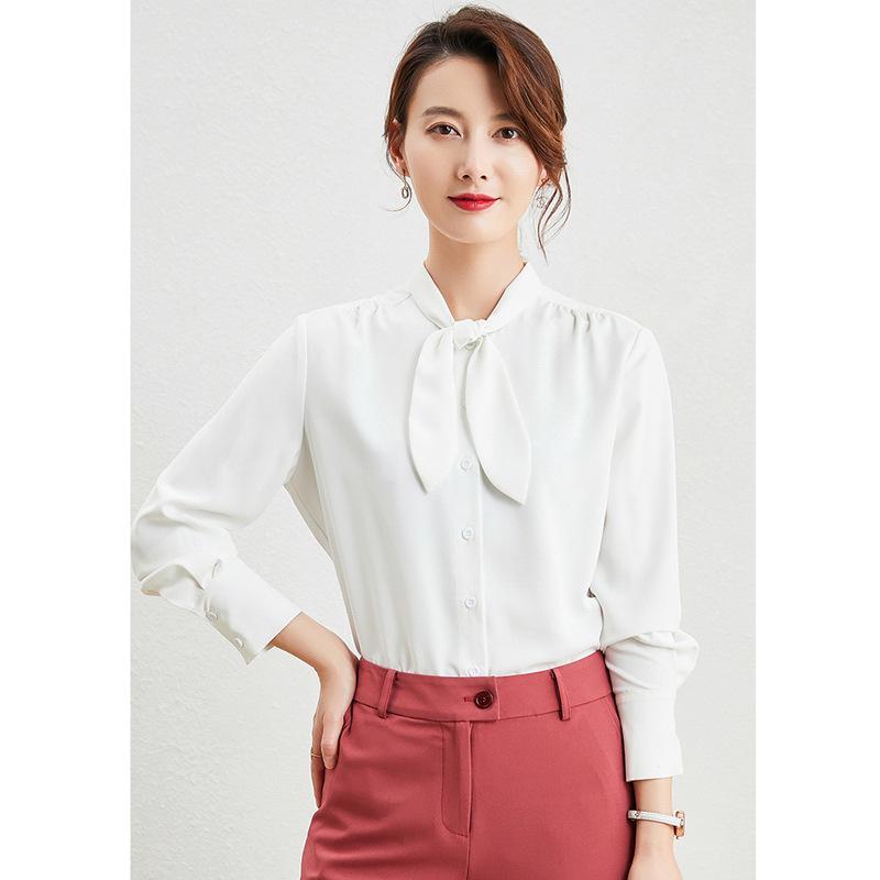 シャツ 女性用 OL通勤 長袖 白色 立領 単排扣 開衫 蝶ネクタイ 韓国風 かわいい 気質 ポリエステル ポリエステル繊維 100% ゆったり 大きいサイズ 学生 ファッション 無地 春夏 接触冷感 吸湿速乾 軽量 伸縮性 室内 外出 普段使い｜イーマイショップ