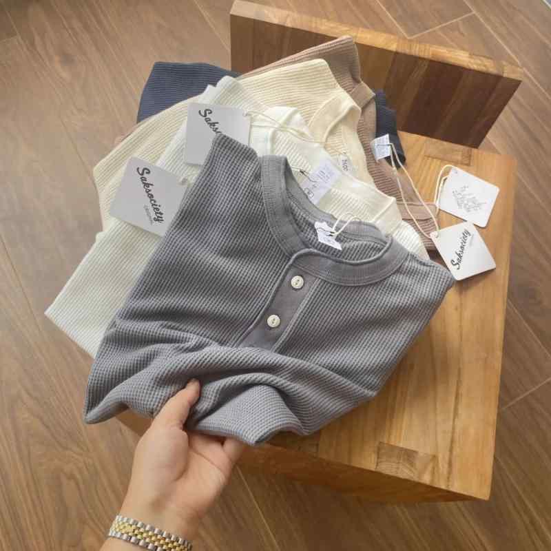 長袖Tシャツ メンズ 秋冬 ヘンリーネック ダブルフェイス ワッフル チェック レイヤード トップス 純色 ゆったりシルエット ポリエステル混紡 吸湿速乾 長袖 普通厚 白色 ネイビー ベージュ グレー 秋冬 ファッション 普段使い カジュアル レイヤリ