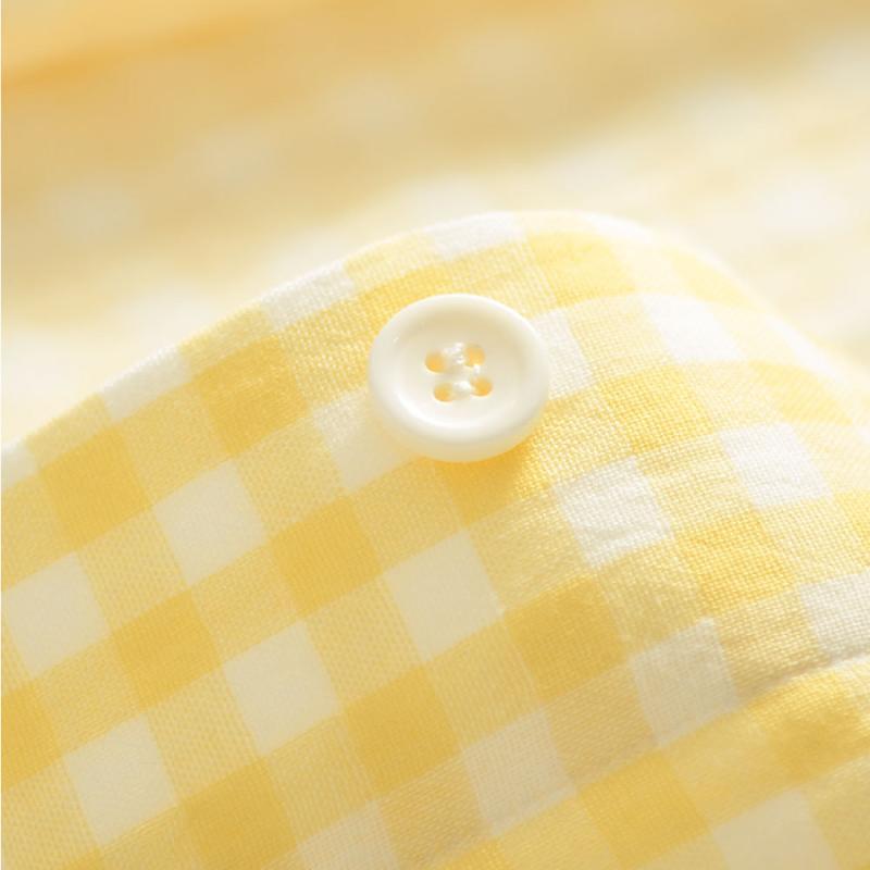 パジャマセット 女性用 男性用 長袖 長ズボン コットン ガーゼ ダブルレイヤー 春夏 秋用 中厚 透気性 快適 部屋着 ピンク チェック柄 イエロー チェック柄 グリーン チェック柄 ブルー チェック柄 シンプル カジュアル ホームウェア 寝間着 セッ