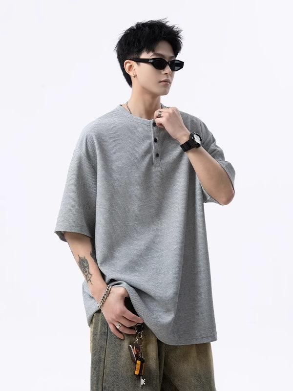 メンズ Tシャツ 短袖 半袖 ワッフル トップス 丸首 ゆったり シルエット ポリエステル 無地 幾何学 プリント 免・聞 処理 軽量 吸湿速乾 通勤 普段使い 部屋着 アウトドア グレー ブラック ホワイト 春夏 秋冬