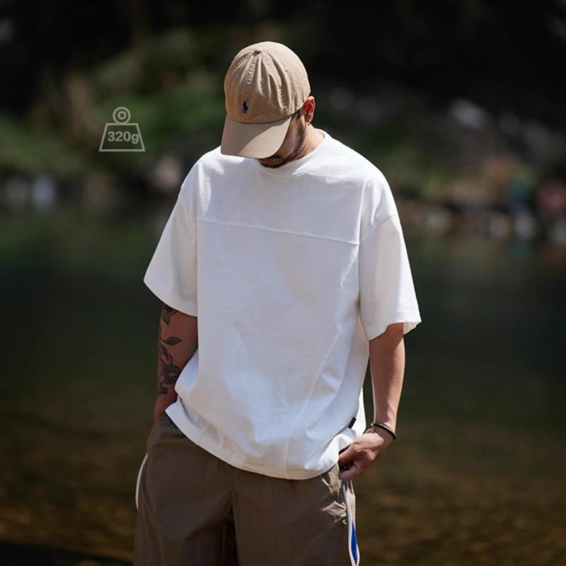 メンズ Tシャツ 半袖 丸首 ゆったり 綿素材 接触冷感 吸湿速乾 抗菌 透気性 厚手 落ち肩 純色 ホワイト ライトグレー ダークグレー ブラック 春夏 レジャー 普段使い 青年向け