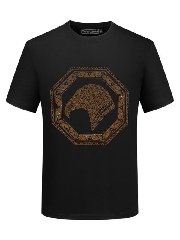 メンズ Tシャツ 夏季 半袖 接触冷感 モダール 綿 修身 薄手 丸首 セットイン 動物 プリント ホットフィックス ブラック ホワイト レッド かわいい ストリートスタイル 普段使い 軽量 通気性 速乾 ラウンドネック グラフィック ファッション カジ