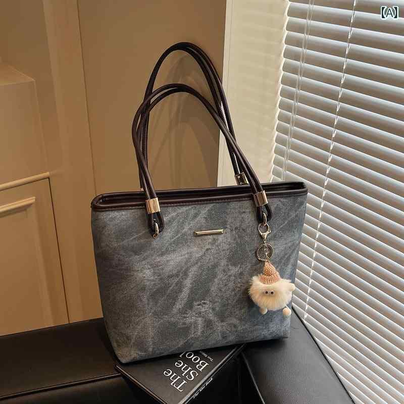トートバッグ 女性用 大容量 ショルダーバッグ 手提げ 普段使い 通勤 学生 肩掛け ショッピングバッグ 形状 ソフト PU素材 ダブルストラップ ジッパー開閉 ポリエステル内装 ステッチ デザイン ブラック カーキ ブルー 春季 クロスボーダー スタイ
