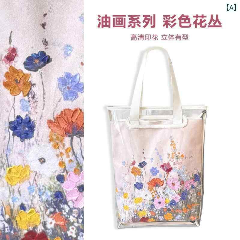 トートバッグ 女性用 大容量 防水 帆布 手提 学生 通勤 かわいい 花柄 油絵風 縦型 方形 ジップ開閉 ソフト 中型 ダブルストラップ 日常使い ピンク系 グリーン系 パープル系 ポリエステル裏地 プリント 復古風