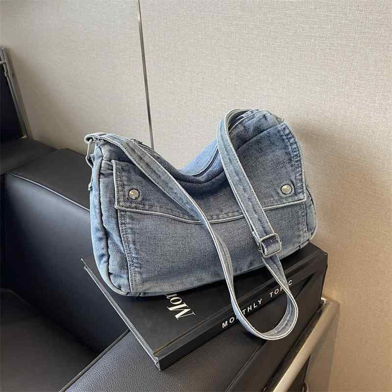 バッグ メンズ 女性用 牛仔布 トートバッグ 横型 大容量 軽量 肩掛け 斜め掛け 通勤用 普段使い 大学生向け 浅青 紺色 ブラック 復古 ソフト シングルストラップ 日常 春夏