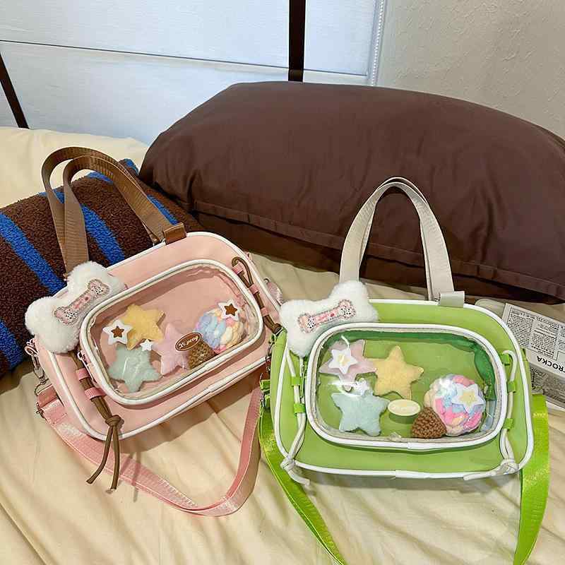 トートバッグ 女性用 日系 透明 ビニール かわいい 大容量 ナイロン 素材 横型 方形 形状 中サイズ ソフト ジップ開閉 単肩ストラップ 日常使い 都市 シンプル スタイル 車縫い ステッチ ブラック ピンク グリーン ホワイト ブルー カラー 20