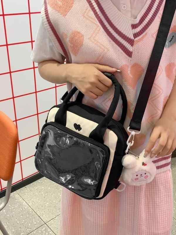 斜めがけバッグ 女性用 日系 かわいい スポーツ 透明 小型 ナイロン 切り替え 車縫い 横型 方形 ジッパー ソフト 単肩紐 日常使い ブラック ホワイト ブルー ピンク イエロー
