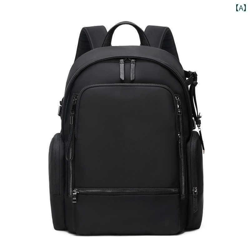 メンズ ナイロン バックパック ビジネス 通勤 バッグ 黒 15インチ ノートPC収納 20-35L 大容量 軽量 透気性 弧形肩帯 車縫線 純色 夏 通勤用 ビジネスシーン 肩掛け 耐久性 複合牛皮 風