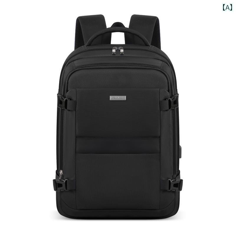 バックパック 男女兼用 通勤用 ビジネス ノートパソコン収納 15インチ対応 大容量 20-35L ナイロン素材 防水 耐摩耗 旅行バッグ ユニセックス ビジネスエリート スタイル 純色 ポリエステル内張り ステッチ デザイン 曲線肩ストラップ 立体ポケ