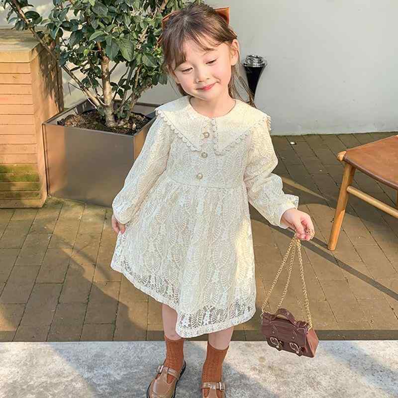女児 ワンピース 子供 女の子 中小童 長袖 レース 綿 柔らかい かわいい プリンセス スカート ドールカラー 切り抜き デザイン 秋冬 米色 90cm 100cm 110cm 120cm 130cm 140cm