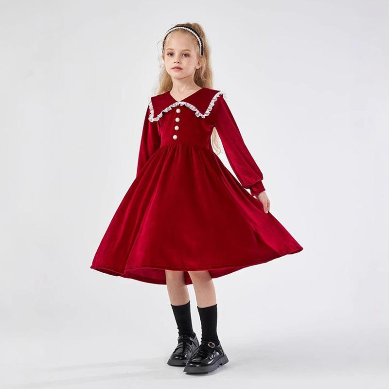 {"result":"女児 ワンピース かわいい プリンセス デザイン 中長丈 フラウンス スカート ポリエステル 起毛 加工 接触冷感 伸縮性 ブラック ネイビー ワインレッド 春 秋 冬 通年 普段使い 基本 スタイル 3-8歳 100-140cm