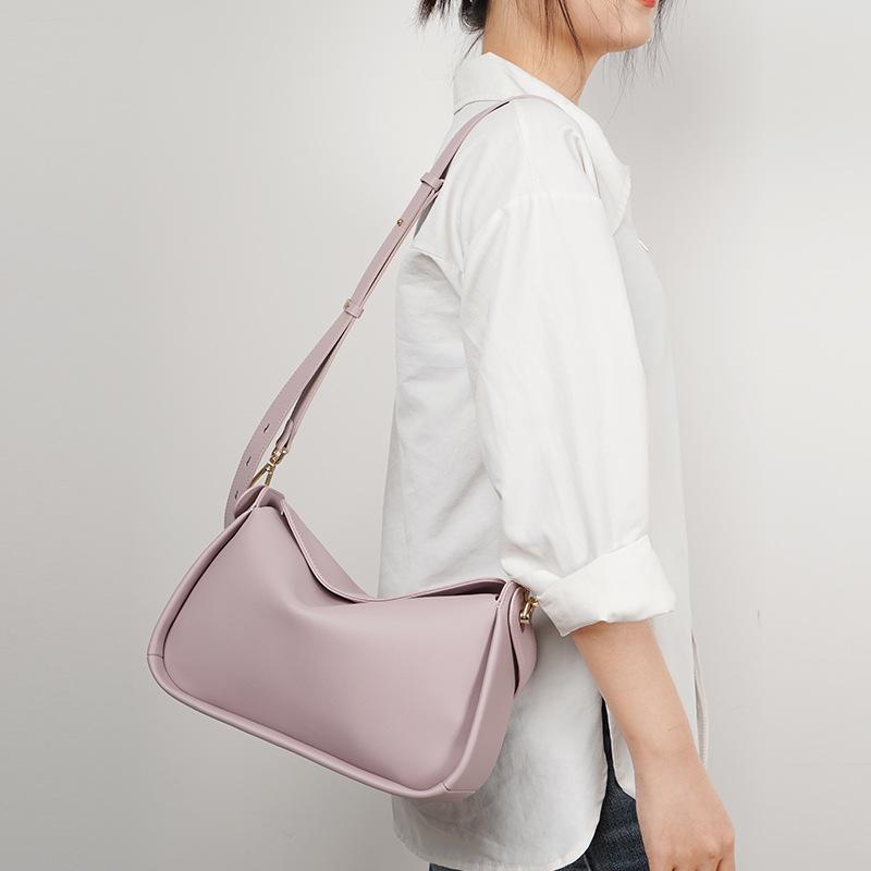 肩掛けバッグ 女性用 牛革 ミディアムサイズ ?子型 斜め掛け 手提げ 通勤 日常使い 都市スタイル ソフト 磁扣 シングルストラップ ミルク杏灰 ピンクパープル 夏