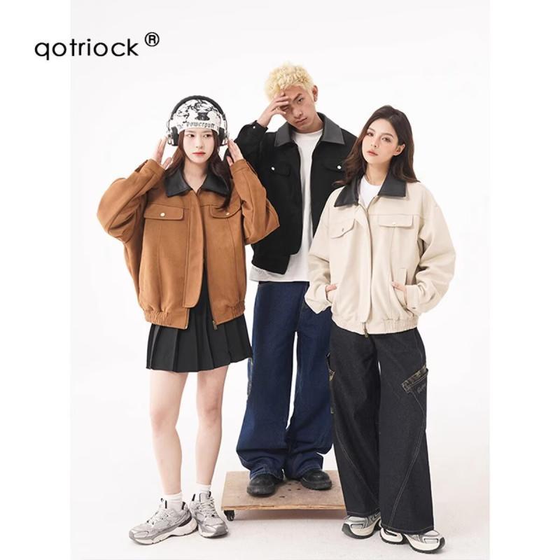 メンズ レディース ジャケット 工装風 バーンスタイル 春 秋 復古 ルーズフィット かっこいい ミラード コーデ ストリート コート 耐摩耗 防風 高色牢度 ピースカラー フリップカラー ジップ ノーハット ミディアム厚 スエード調 ポリエステル 長袖