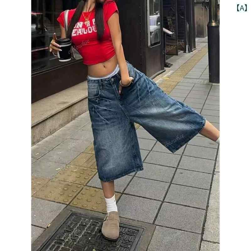 レディース デニムパンツ コットン 素材 接触冷感 加工 ハイウエスト ワイドレッグ ストレート 七分丈 ブルー ブラック 微弾性 中厚手 ゆったりシルエット ワイドパンツ クロップドパンツ 春夏 春物 デニム ボトムス カジュアル ストリート 普段使い