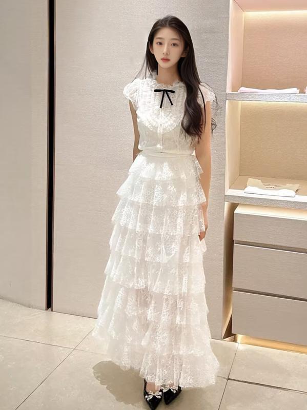 レディース 春夏 スカートセット かわいい 韓国風 優しい 収腰 プリーツスカート 短め レース シャツ 半スカート セット トップス スカート 組み合わせ 女性用 ファッション セットアップ 軽量 ポリエステル 素材 涼しい 接触冷感 機能 ビッグシル