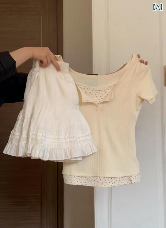 レディース セットアップ かわいい 花柄 フレア ミニ スカート トップス セット 綿素材 接触冷感 伸縮性 軽量 吸湿速乾 杏色 ブルー ピンク ホワイト 通勤 普段使い 気質 スタイル 気質 かわいい 風
