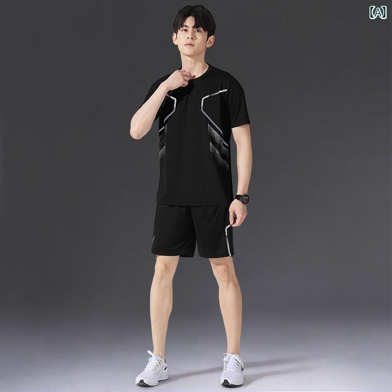 メンズ 運動 セットアップ 速乾 接触冷感 Tシャツ 短袖 短パン ランニング 春夏 フィットネス テニス バドミントン 薄手 コットン 綿 黒 グレー ブラック グリーン ブルー ホワイト 透気 吸湿速乾 軽量 春 青春 18-24歳 通勤 普段使い