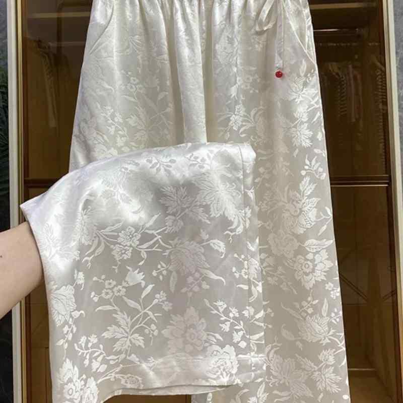 レディース 春夏 チャイナ風 刺繍 ワイドパンツ ハーレムパンツ 高腰 ドロップシルエット スリム効果 ストレート ロングパンツ 超薄手 ポリエステル 雪? 素材 気質 通勤 スタイル 都市 ファッション 軽量 ゆったり シルエット 白 黒 カラー 日常