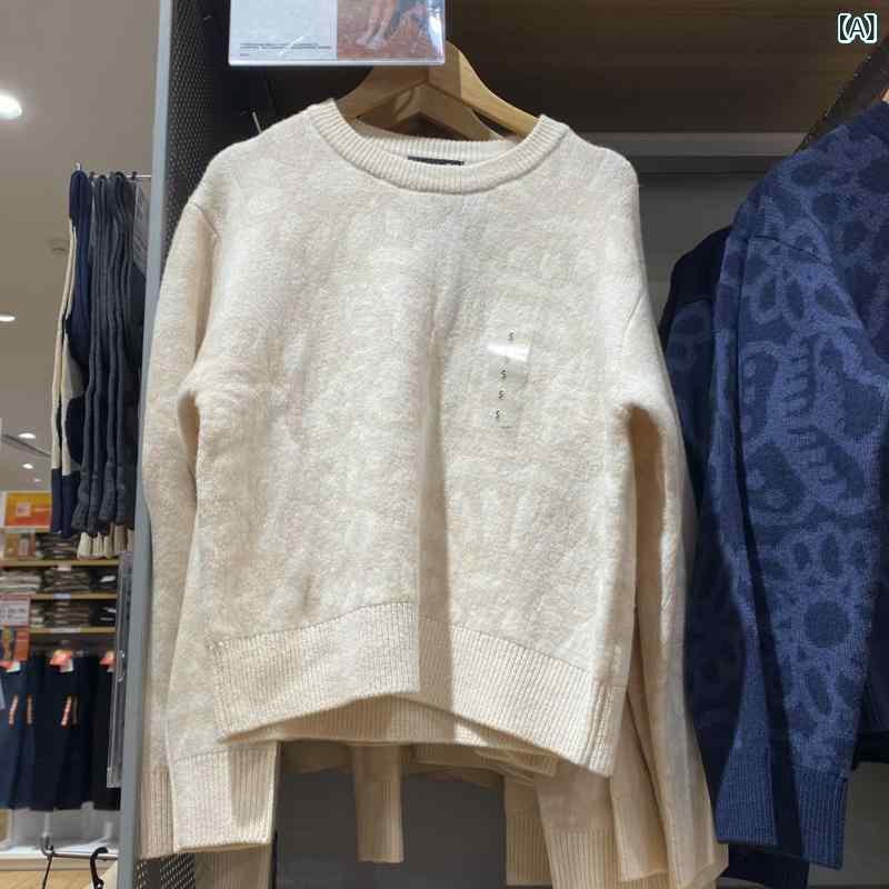 ニット セーター トップス 秋冬 女性用 長袖 丸首 ゆったりシルエット 切り替え ピグメントカラー 乳白色 深グレー ネイビー ポリエステル混紡 柔らか素材 中厚 快適 普段使い 韓国風 カジュアル