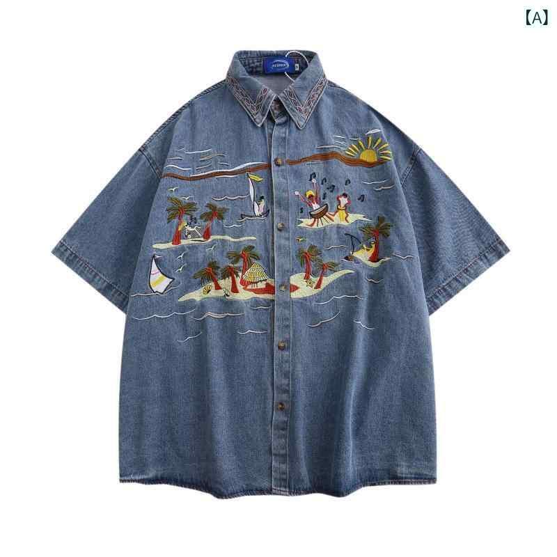 開襟シャツ 女性用 夏 通勤 ゆったり ビッグシルエット ヴィンテージ 刺繍 綿 植物柄 花柄 短袖 開襟 ゆったり型 スクエアネック ブルー 快適 休? 気質 日常使い