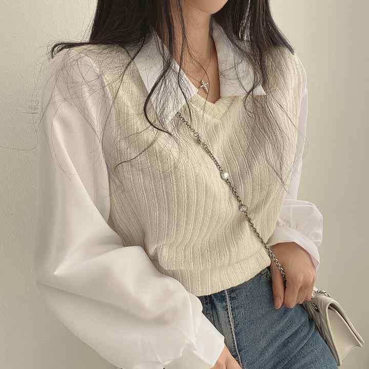 ニット トップス 女性用 秋 春夏 秋冬 修身 泡泡袖 短丈 ポロ襟 長袖 切り替え 立体装飾 接触冷感 ジャカード 3D効果 気質 通勤 ブラウス シャツ ピンク グレー ブラック ベージュ 軽量 伸縮性 吸湿速乾 セットアップ レイヤード 普段使い