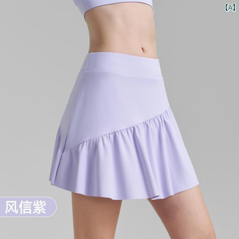 スカート レディース 春夏 ヨガ ショートスカート 高腰 Aライン プリーツ テニススカート 運動 ショーツ 切り替え 風信紫 凝脂白 氷水青 星空黒 接触冷感 吸湿速乾 伸縮性 ポリエステル アウトドア 普段使い 軽量 ビッグシルエット かわいい 女性