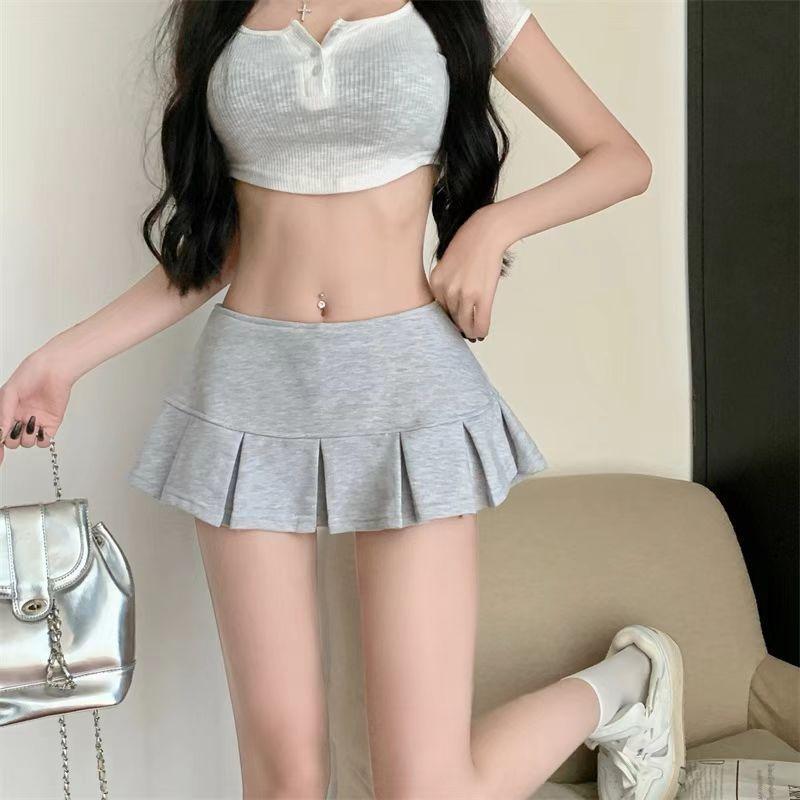 スカート 女性 春夏 短丈 プリーツ ハイウエスト Aライン ポリエステル 伸縮性 都市 通勤 普段使い 軽量 グレー ブラック ホワイト 安全ショーツ付き かわいい スポーツミックス