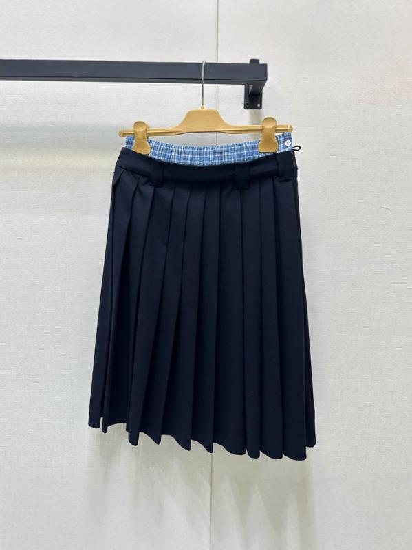 スカート レディース 春 深青 学院風 かわいい ミドル丈 半身スカート 百褶 プリーツ 切り替え 刺繍 綿素材 無弾力 クール フレッシュ スイート スタイリッシュ プリーツスカート コットン コットン95パーセント以上 プリーツデザイン ミッドレング