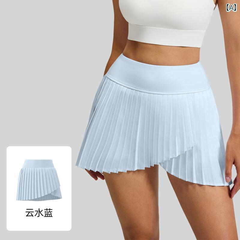 テニススカート 女性用 純色 プリーツ ミニスカート 偽ツーピース フロントスリット 防走光 ポケット付き 夏 ヨガ スポーツ 動きやすい 伸縮性 吸湿速乾 雲水ブルー 湘妃色 ブラック ホワイト ピンク 香鯨ブルー 通勤 普段使い アウトドア 軽量 接