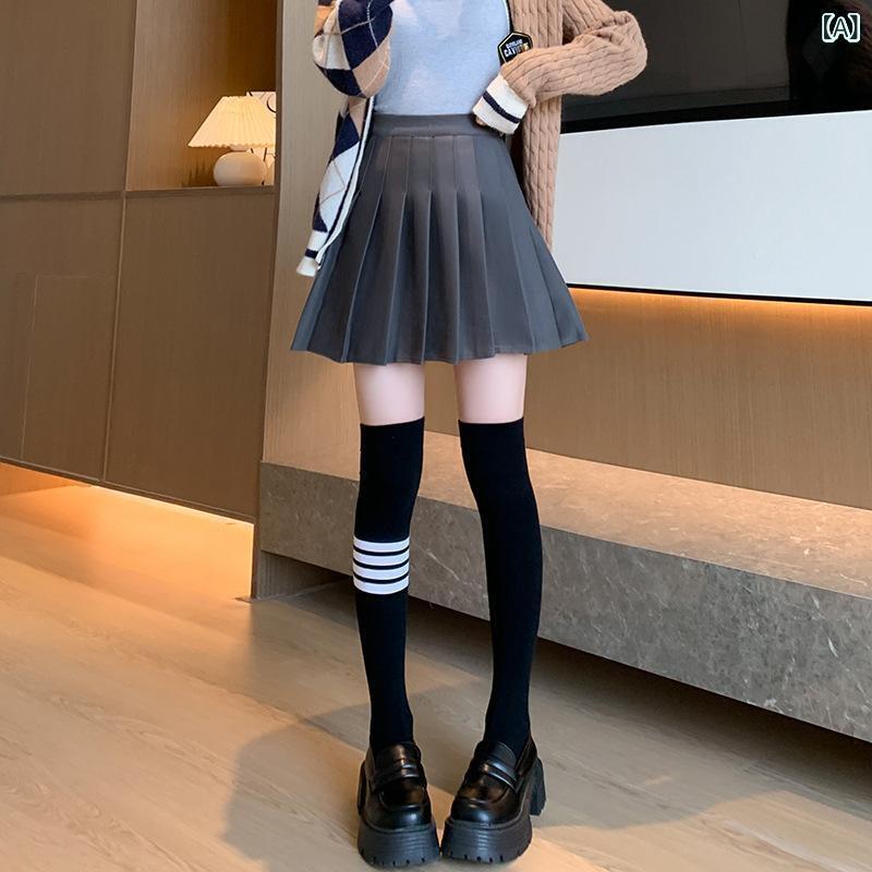スカート 女性用 秋冬 通勤 半身スカート 百褶 短スカート 切り替え ポケット 毛・希 ポリエステル 粘膠繊維 微弾性 深灰 ブラック 杏色 深ブラウン 気質 復古 腰痩せ 暖か 加厚 普段使い 軽量 ハイウエスト ビッグシルエット