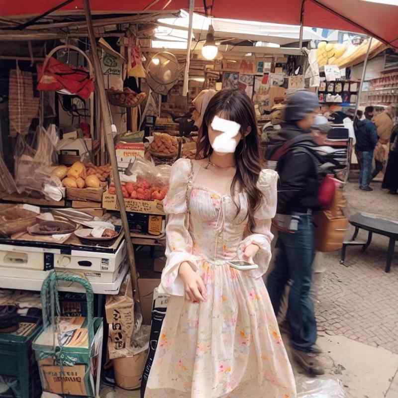 ワンピース レディース 春夏 長袖 フレア Aライン ミディ丈 フレッシュフラワー柄 雪紡 ポリエステル 軽量 通気性 泡泡袖 ハイウエスト スクエアネック かわいい ガーリー フェミニン モード 復古 気質 エレガント 浅桃色 ピンク系 春日 ソフト