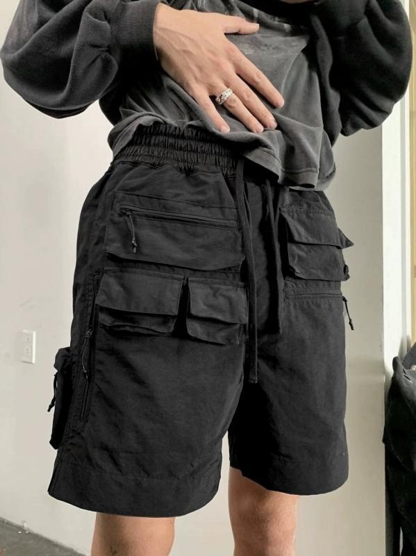 メンズ 工装パンツ ショートパンツ 機能性 多ポケット デザイン 夏用 ブラック 杏色 カラーバリエーション 直筒型 中弾性 軽量 吸湿速乾 伸縮性 タイトスカート ワイドパンツ コーディネート 普段使い ストリートファッション コットン混 ポリエステル
