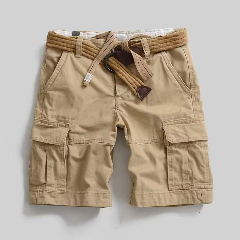 メンズ ショートパンツ 工装風 復古 アメリカンスタイル 夏用 多ポケット 綿素材 ワイドシルエット ゆったり 5分丈 ミッドレングス 大きいサイズ 直筒型 シンプル 深グレー カーキ ブラック グリーン ホワイト 通勤 普段使い アウトドア 吸湿速乾