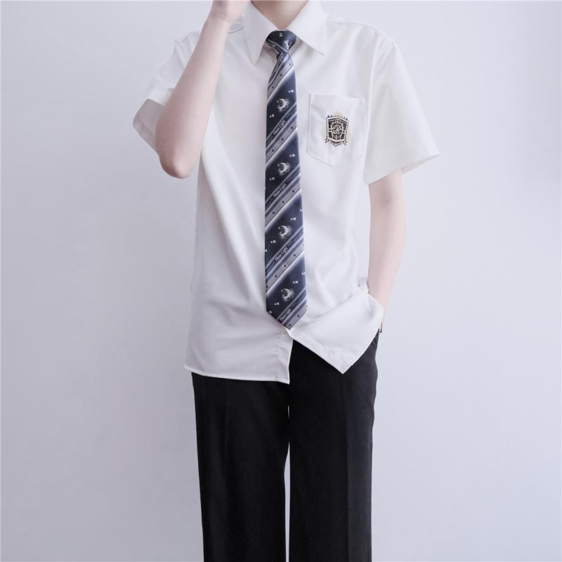 メンズ 学生服 刺繍 シャツ トップス 黒 金色 短袖 綿 TR素材 合体型 尖襟 学院風 痞? 日常使い 夏 吸湿速乾 軽量 シンプル 青少年向け