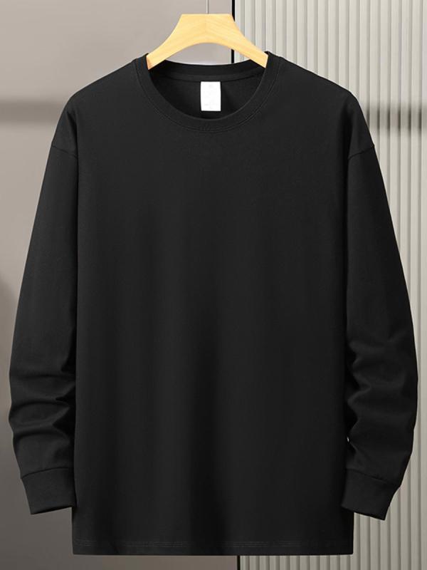 長袖 Tシャツ メンズ ゆったり 純棉 単色 大きいサイズ ぽっちゃり 青年 インナー トップス 秋冬 長絨棉 透気性 丸首 セットインスリーブ 免アイロン 加工 ブラック グレー ブラウン ベージュ カーキ ホワイト