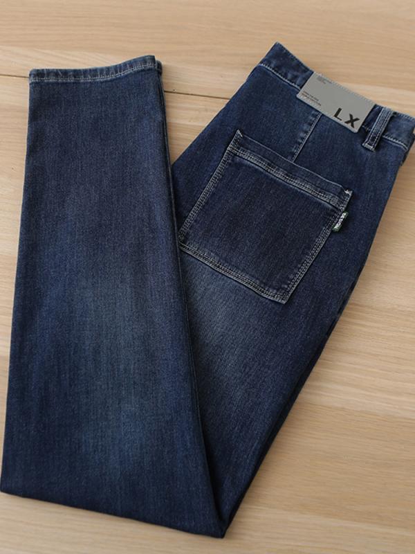 メンズ デニムパンツ 春夏 秋冬 直筒型 小脚 長ズボン ミドルウエスト ジッパー開閉 中厚手 コットン ポリエステル 混紡 微弾性 洗い加工 免?処理 多ポケット ゆったりシルエット 軽量 通勤 普段使い デイリー カジュアル ブルー シンプル ベーシ