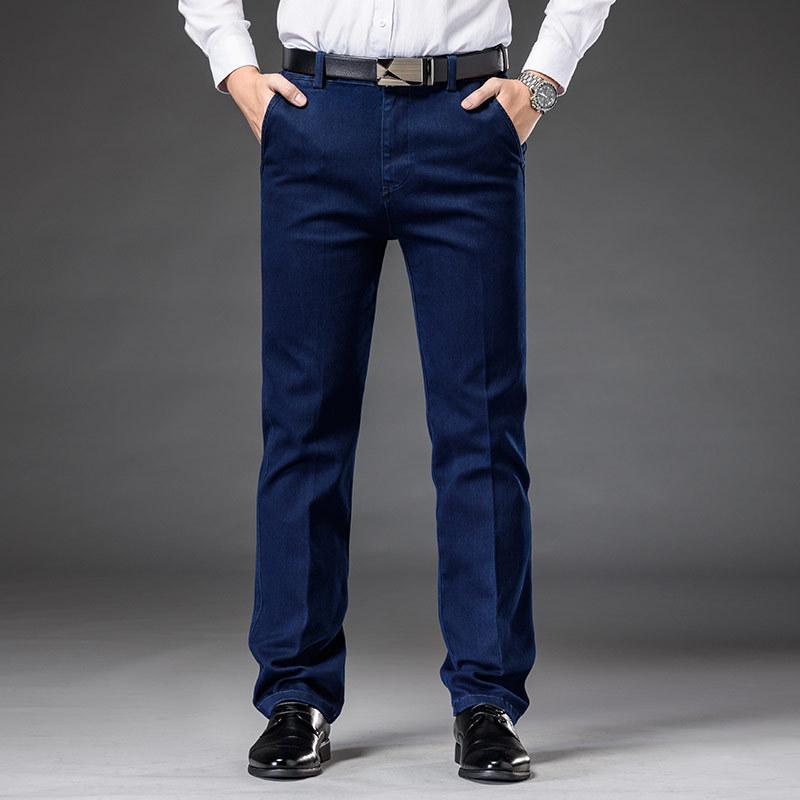 メンズ 牛仔パンツ ビジネス 秋冬 ストレート ゆったり ロングパンツ ノーアイロン 高腰 快適 厚手 綿 デニム 微弾性 砂洗加工 水洗 ブラック グレー 中年 男性用 40代 通勤 普段使い 軽量 伸縮性 吸湿速乾