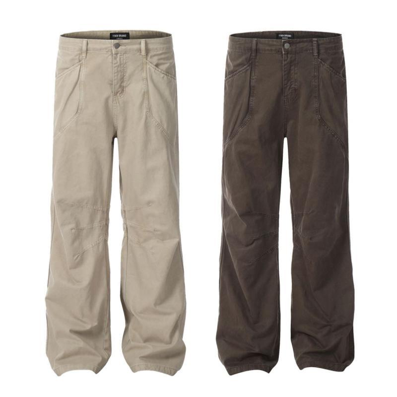 メンズ デニムパンツ 牛仔パンツ 直筒型 ワイドレッグ 中腰 長ズボン ゆったりシルエット スリム効果 日常使い 通勤用 普段使い カジュアルスタイル コットン素材 98% コットン 無弾性 水洗加工 免?処理 直筒裾 撞色デザイン 棕色 浅カーキ ゆっ 6,683円