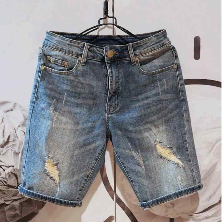 メンズ デニム ショートパンツ 直筒型 低腰 破れ加工 水洗 コットン 素材 薄手 夏用 青春流行 スタイル 休? 用途 多口袋 デザイン 無弾性 小直脚 サイド ミドル丈 5分丈 ルーズフィット ストリートファッション