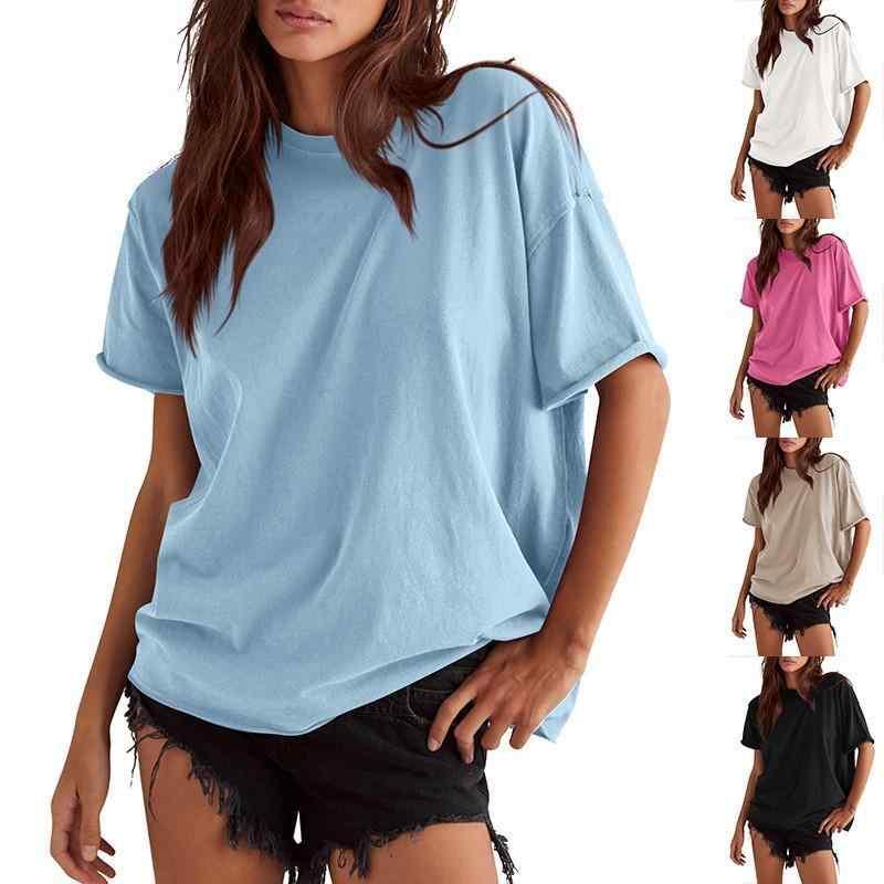 Tシャツ 女性用 夏 春夏 短袖 丸首 ゆったり 落ち肩 切り替え ポケット付き 綿 スパンデックス 混紡 純色 コットン100% 接触冷感 吸湿速乾 軽量 通勤 普段使い 部屋着 カジュアル ストリート 快適 白色 ベージュ ライトブルー ピンク ブラ