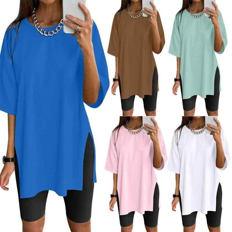 Tシャツ 女性用 秋 短袖 丸首 ゆったりシルエット 中丈 サイドスリット 無地 ポリエステル 吸湿速乾 軽量 街着 トレンド グレー ホワイト ブラック ベージュ 通勤 普段使い カジュアル トップス