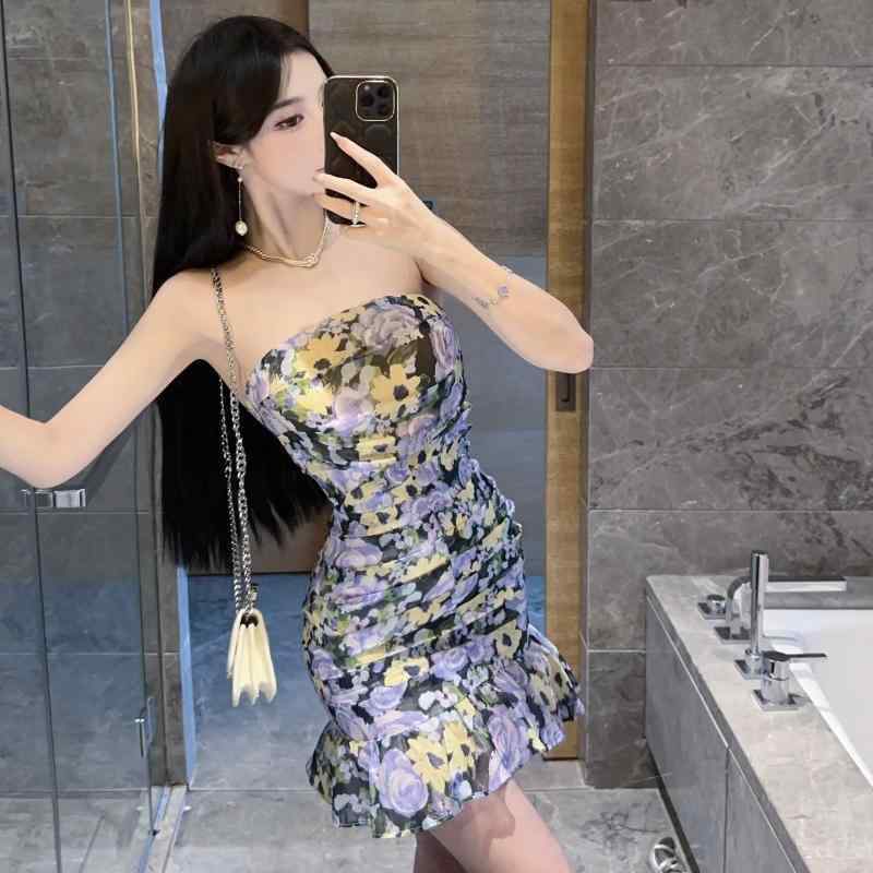 ワンピース レディース 夏 セクシー ストラップレス フラワープリント ペンシルスカート ワンショルダー シフォン フリル ハイウエスト 修身 フレア 吸湿速乾 軽量 接触冷感 ポリエステル ブラック ピンク系 アイボリー カジュアル デイリー 女性用 5,969円