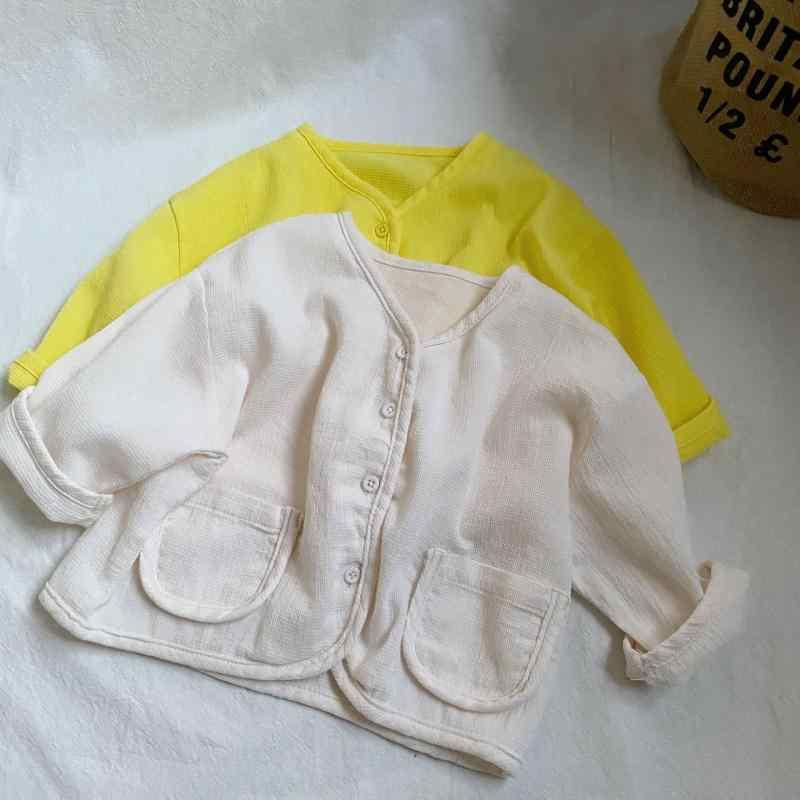 キッズ 男女共用 夏 防晒服 開衫 綿素材 軽量 透気性 紫外線カット トップス 長袖 ゆったりシルエット 黄色 ベージュ 1-3歳用