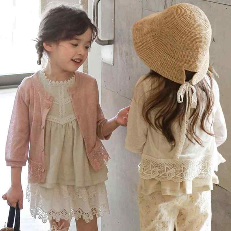 女児用 アウトドア 防晒 服 夏 春夏 空? 衫 女童 純色 花? 薄手 小外套 ニット トップス ピンク ホワイト 透気 軽量 ?? ポリエステル 伸縮性 接触冷感 日常使い 遊び着 3～8歳 100～140cm