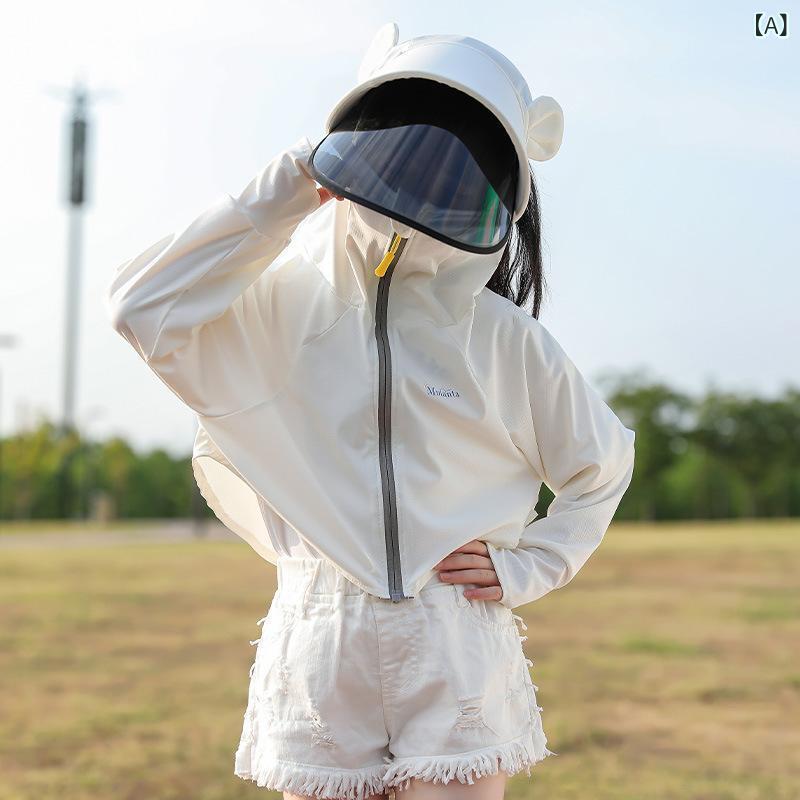 子供服 キッズ 男女兼用 防紫外線 防風 軽量 薄手 接触冷感 遮陽 連帽 ジャケット トップス 3～8歳 中小童 100～140cm 春夏 春 吸湿速乾 通気性 ナイロン 綿混 白 緑 ピンク グレー 青 カジュアル 普段使い アウトドア