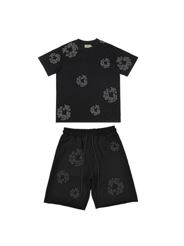 メンズ ショートパンツ ビーチ サーフ 夏用 綿100% 発泡プリント プリント柄 ワイドシルエット ルーズフィット 無弾性 ブラック ネイビー グレー 赤 白花柄 紫 白字 ブラウン 白字 暗色 カラーバリエーション スポーツスタイル 普段使い 軽量