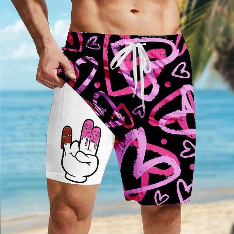 メンズ ショーツ 夏用 男性用 ビーチパンツ 沙? 短パン ゆったり ワイド 3D プリント ダブルレイヤー 伸縮性 ポリエステル 涼しい 速乾 シンプル 直筒 シルエット 軽量 日常使い アウトドア 海水浴 サーフィン カジュアル ストリート ファッシ