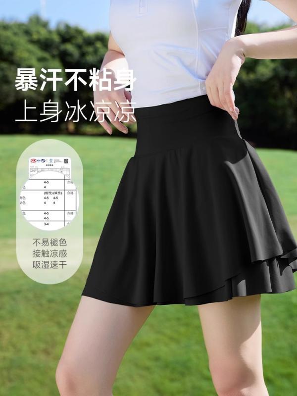 スカート 女性用 春夏 黒 ピンク系 純色 半身 短丈 Aライン 百褶 切り替え 速乾 高弾性 接触冷感 綿 再生繊維 アスレジャー ヨガ テニス 普段使い 軽量 通気性 かわいい 少女風 清新 スタイル
