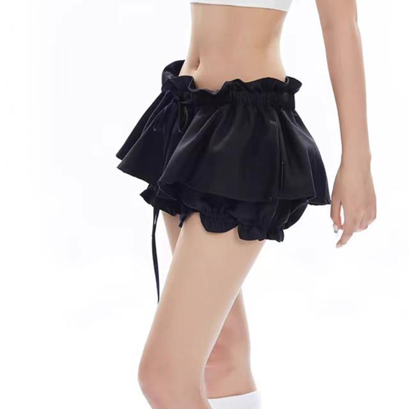 レディース スカート 半身スカート Aライン 短スカート 夏用 セクシー 露? 低腰 フレア 荷葉縁 ドローストリング 伸縮ウエスト マイクロエラスティック 軽量 ストリートスタイル 欧米風 かわいい ブラック ホワイト レッド グレー イエロー 普段使